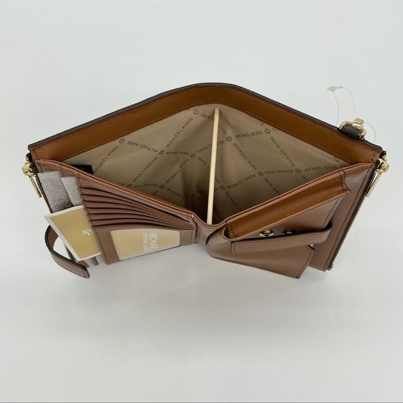 Michael Kors Large Double Zip Wallet Wristlet Brown/Gold - Picture 7 of 9